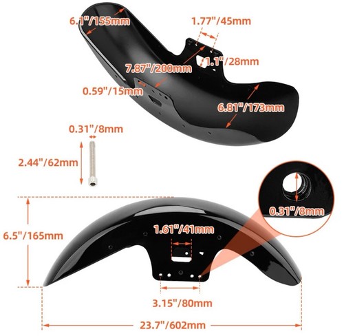 19'' Vivid Black Front Fender For Harley Touring Street Road Glide 2014-2023 - Picture 6 of 12