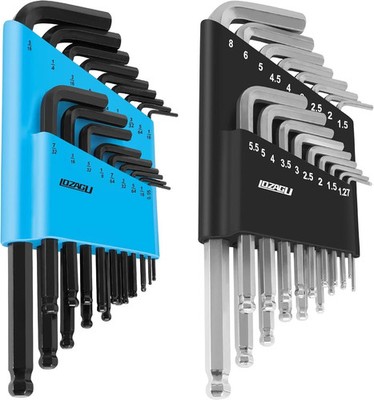 36-Piece Hex Key Allen Wrench Set with Ball End - SAE/Metric Sizes Blue/Black