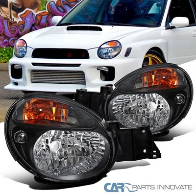Fits 02-03 Subaru Impreza Outback WRX RS Matte Black Headlights Lamps Left+Right