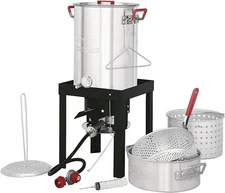 30Qt. Aluminum Turkey Deep Fryer Pot w/ 10Qt. Fish Fryer 54000 BTU Propane Stove
