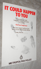 METROPOLITAN POLICE ORIGINAL 1990s POSTER. BURGLARY & THEFT. appr 15 x 10 inches