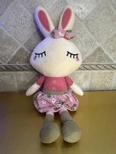 Cllayees Easter Plush Bunny Rabbit Pink Floral Dress Stuffed Soft Toy 20”