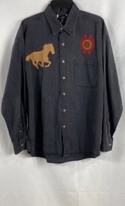 Vintage Y2K Moxie Men's Western Shirt Faded Black Horse Applique Santa Fe Sz L