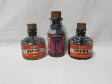 Vintage Bixby Jet Oil & Griffin Black Shoe Polish Bottles Wood Stoppers