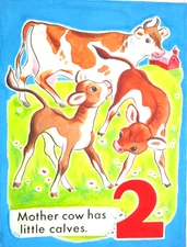 1950 COWS CHILDRENS BOOK PAINTING COUNT THE ANIMALS ORIGINAL drawing art cel cow