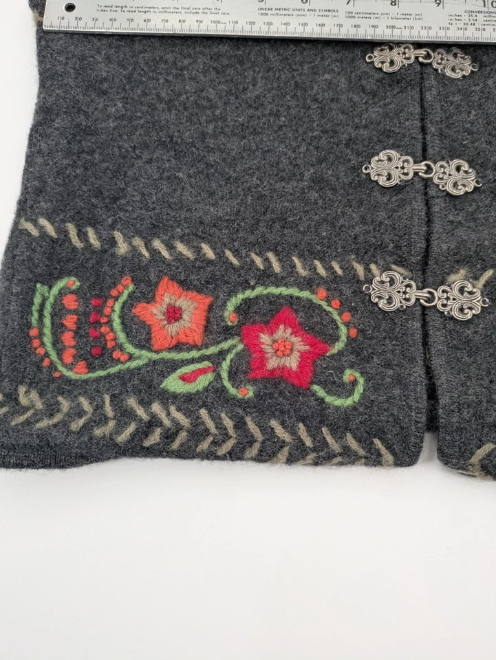 Chaleco Suéter Norm Thompson Mujer S Negro Lana Floral Bordado Cierre Plateado Foto 4 de 4