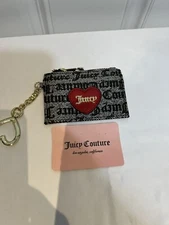 juicy couture card holder coins hearts gray gold chain hardware bifold keychain 