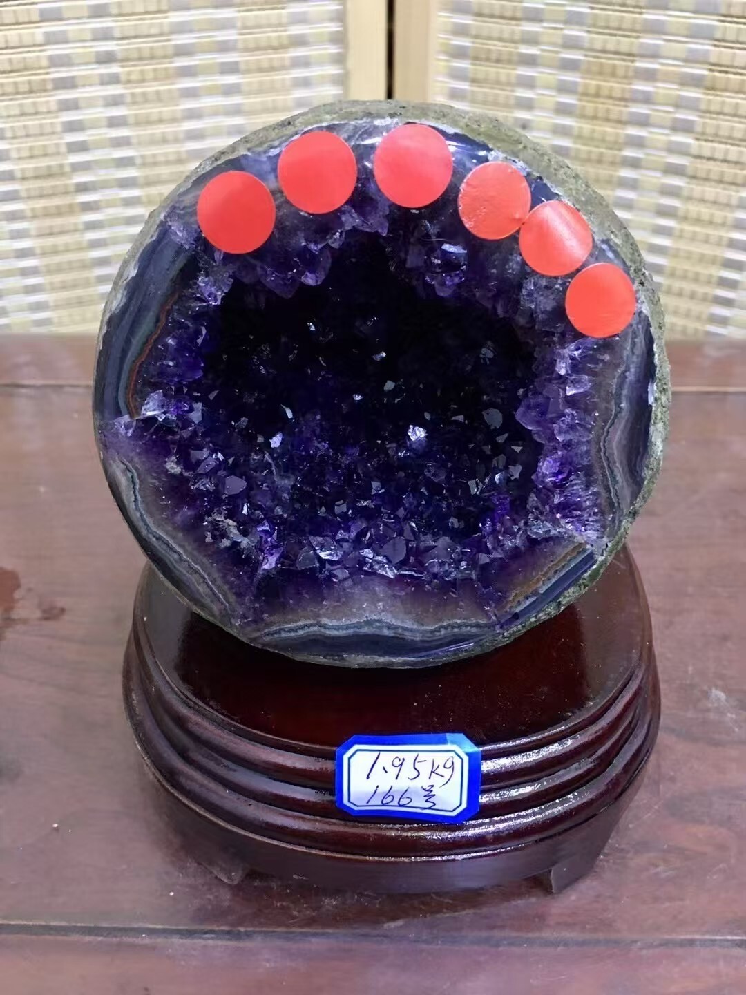 4.29LB Natural Uruguay Amethyst Geode Quartz Crystal Cluster Decor Healing+Stand