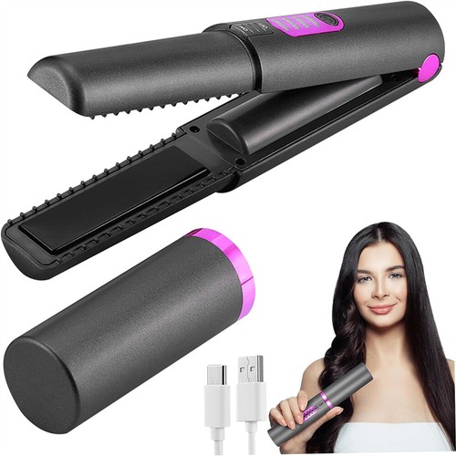 USB Rechargeable Cordless Hair Straightener & Curler 2 in 1 Portable for Travel