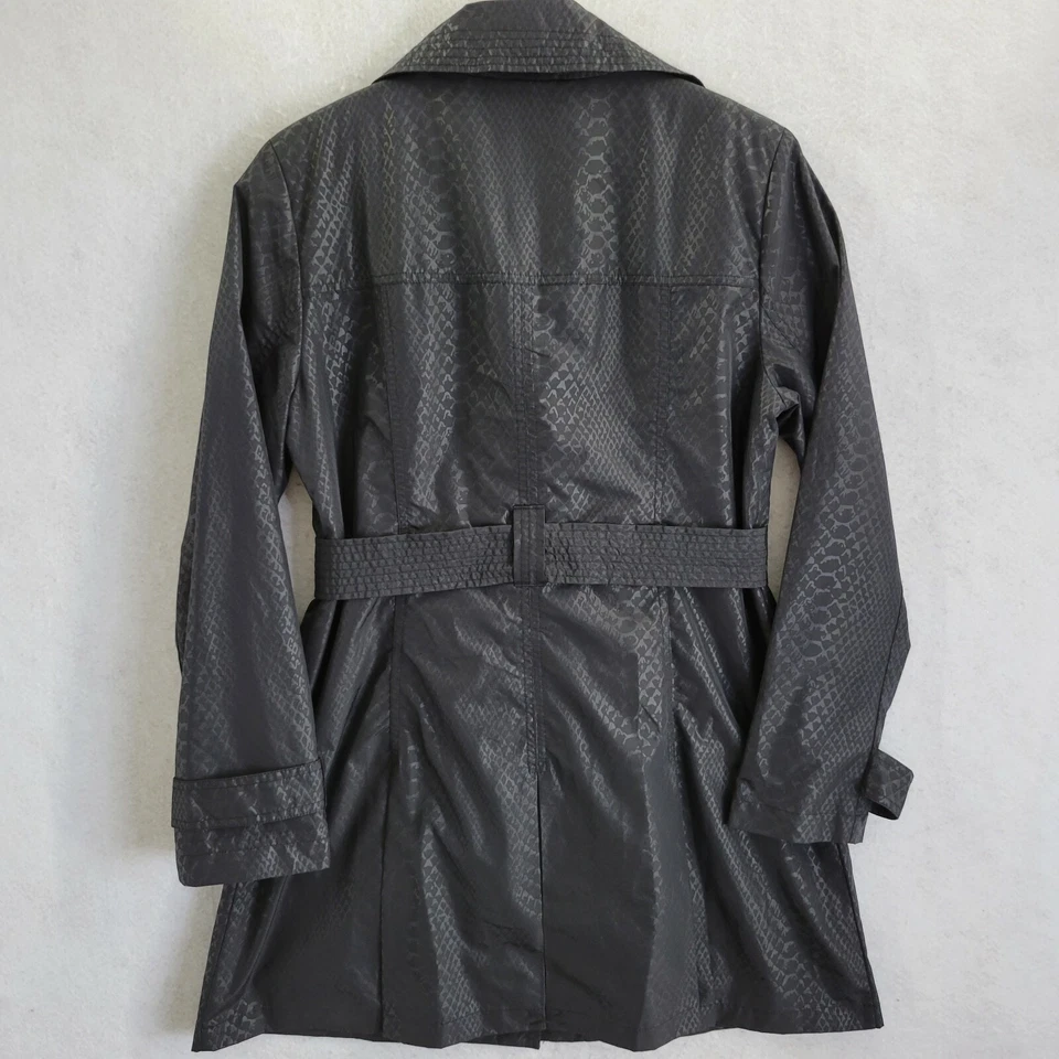 Chaqueta Dana Buchman Mujer Mediana Negra Lluvia Rompevientos Estampado Animal Cinturón M Foto 2 de 4