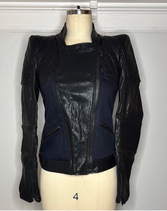 Diesel Black Gold Denim Designer Biker Leather Lamb Skin