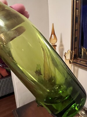 Vintage Blenko Blown Glass Swung Vase (64B) Olive Green 1960's | eBay