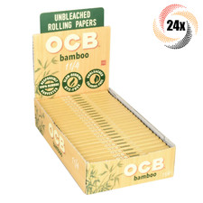 Full Box 24x Packs OCB Bamboo Rolling Papers  1 1/4 Size  2 Free Tubes 