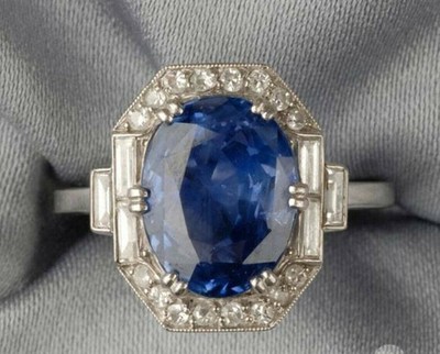 3Ct Lab-Created Blue Sapphire Diamond Halo Engagement Ring 14K White Gold Plated