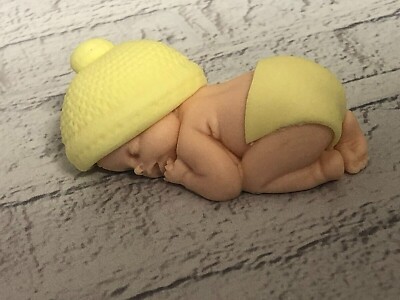 Sleeping Baby in yellow hat and nappy Edible sugar paste cake