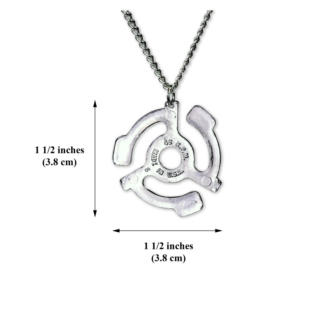 45 RPM Record Adapter Silver Finish Pewter Pendant Necklace - NK