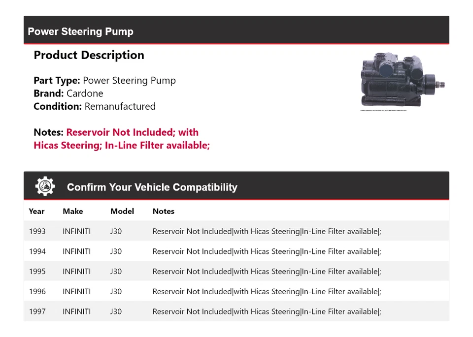 Bomba de dirección asistida Cardone para Infiniti J30 1993-1997 1994 1995 1996 Foto 2 de 4