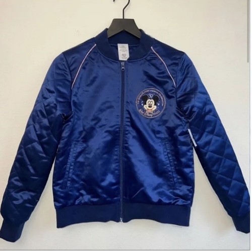 Satin Jacket Disney World 50th Anniversary Blue Bomber Adult M Castle Mickey - Picture 2 of 10