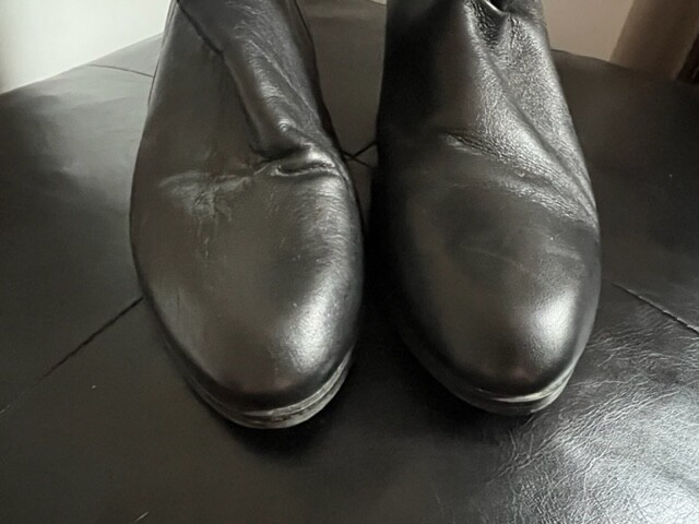 Soft Black Genuine Leather 80s Slouchy Boots w/ Gold Stripe