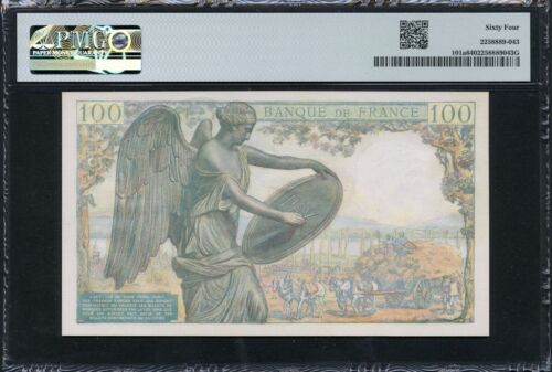 Frankreich 1942-1944 100 Francs P101a PMG 64 UNC - Bild 2 von 2