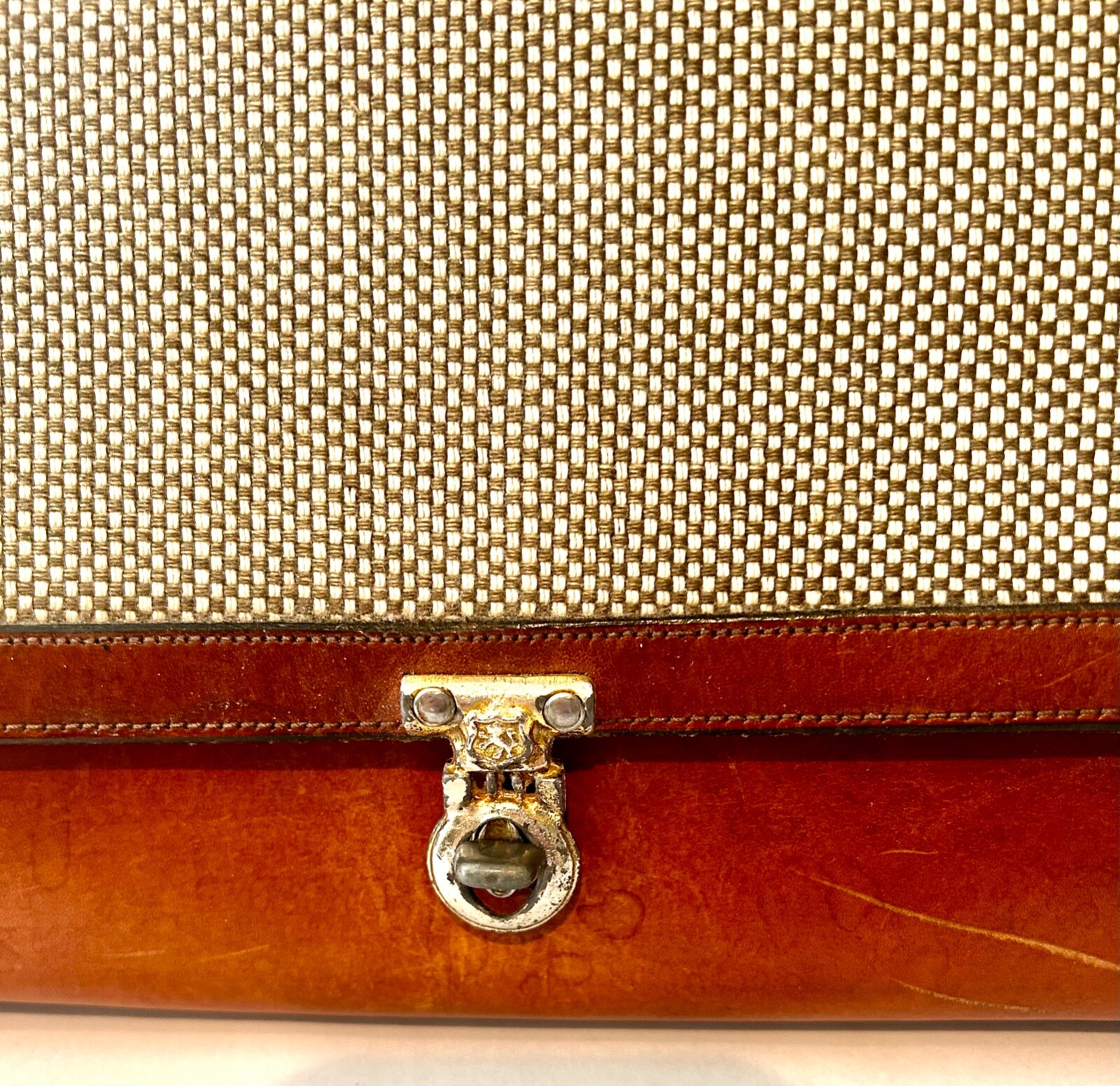 Vintage John Romain 1960s Brown Leather Tweed Satchel… Gem