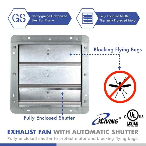 iLIVING Gable Shutter Exhaust Fan 12" 65W, 960 CFM w/ Thermospeed Controller - Picture 5 of 6