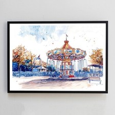 Carousel Merry Go Round Fair Painting Illustration A4 Home Decor Wall Art Print