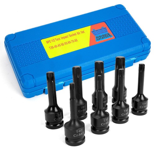 8pcs/set T30-T80 1/2'' Drive Torx Deep Impact Metric Socket Bits Kit Repair Tool - Picture 11 of 11