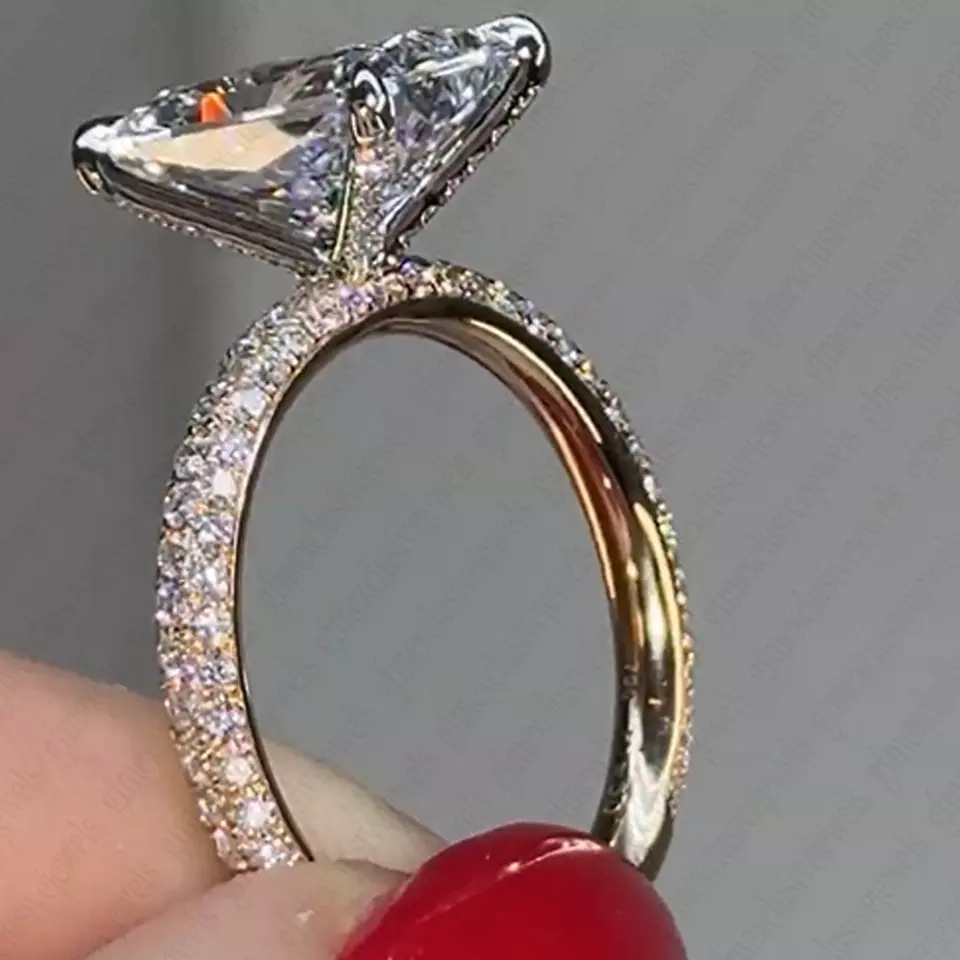 2.15 Tcw Radiant Moissanite Three Rows Engagement Ring Solid 14K Two-Tone Gold - Image 4 of 4