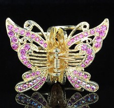 Butterfly Pink Austrian Rhinestone crystal Hair Claw Clamp Barrette C833p Gold
