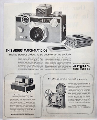 1958 Argus Camera Projector Match-Matic MCM Original Print Ad Life Magazine 50s