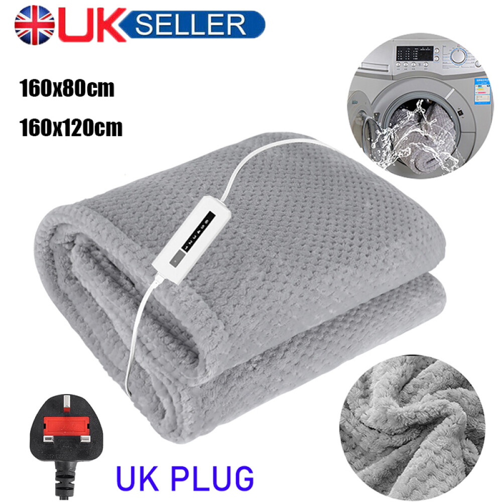 ELECTRIC HEATED THROW OVER BLANKET GREY SOFT FLEECE WASHABLE 160cm x