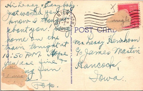 CLINTON, IOWA - HOTE LAFAYETTE - VINTAGE LINEN POSTCARD - Picture 2 of 2