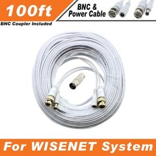 PREMIUM 100Ft HIGH QUALITY THICK BNC EXTENSION CABLES FOR WISENET SYSTEMS WITHE