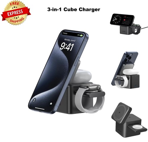Anker 3 in 1 Cube Mag Safe Fast Charging Wireless Charger for iPhone&Apple Watch - 第 1/11 張圖片