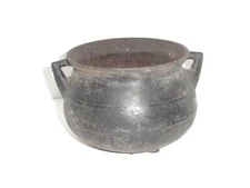 VINTAGE # 12 Black Cast Iron Cauldron Pot 7" x 5" Two Ears No Bail 3 NUB LEGS
