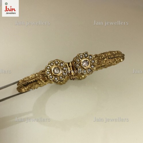 18 Kt, 22 Kt Real Yellow Gold Pearl Unisex Vintage Screw Open Bracelet Bangle - Picture 4 of 10