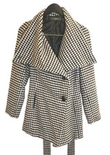 Love Stich Jacket Women's Small Houndstooth Collared Button Belted Wool Blend