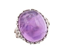925 Sterling Silver Vintage Ring Designer Cabochon Oval Amethyst Sz 7 RG30878