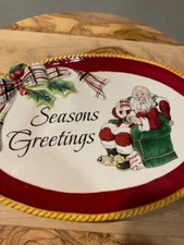 Fitz & Floyd Vintage Christmas "Season's Greetings" Ceramic Canape/Plate, EUC