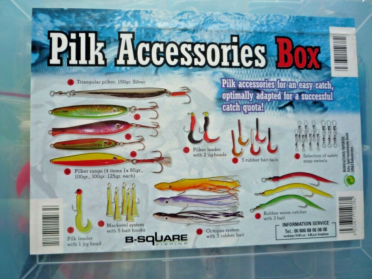 PILK SEA FISHING ACCESSORIES BOX - RUBBER BAIT LURES / HOOKS - SNAP SWIVELS