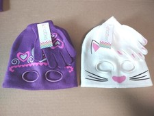2 Kids Chatties Cat Beanie Hat  Glove Sets 2 Piece Eye Holes Purple White NEW
