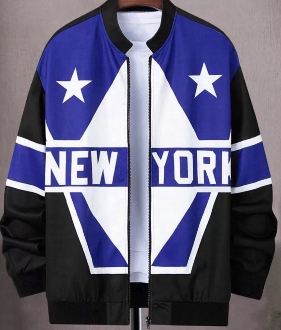 Varsity Jacket Size Xl men new Black Blue Button Up New York Coat