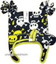 Skulls Trapper Hat Mittens Set Beanie Warm Winter Boys Girls CrossBones Fleece