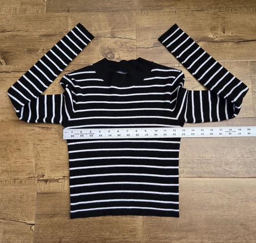 Brandy Melville Top Damen JR One Size schwarz weiß gestreift Crop L/S Strick - Bild 3 von 9