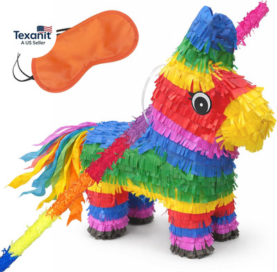 16'' Rainbow Donkey Pinata- Benito the Donkey - with Full-Size 33'' Pinata Stick a