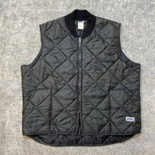 Vintage Big Smith Black Puffer Diamond Quilt Trucker Vest Full Zip Men's Sz 2XL