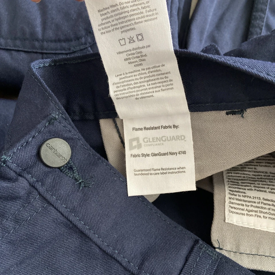 Lote de 5 Pantalones Carhartt FR Para Hombre 36x32 Azul Marino CAT2 73478-20 NUEVOS CON ETIQUETAS Foto 4 de 4