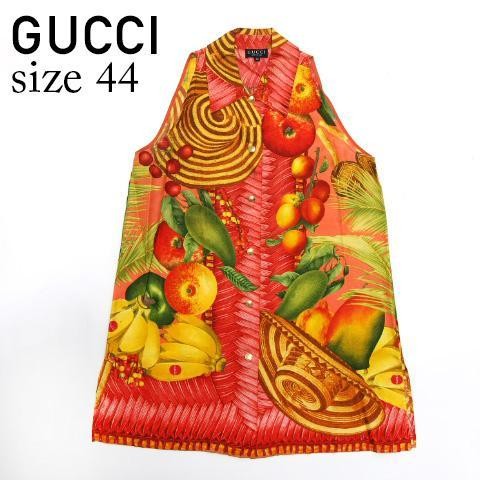 Gucci Fruchtmuster Seide 100% Setup goldener Knopf 44 Größe Made in Italy gebraucht - Bild 2 von 10