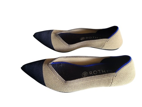 Gebrauchte Rothy's The Point Dune Damen-Flats mit Kappe Größe 10,5 beige und schwarz